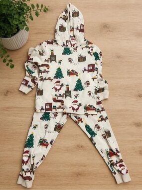 Kids Holiday Matching Set - White Santa & Tree Print